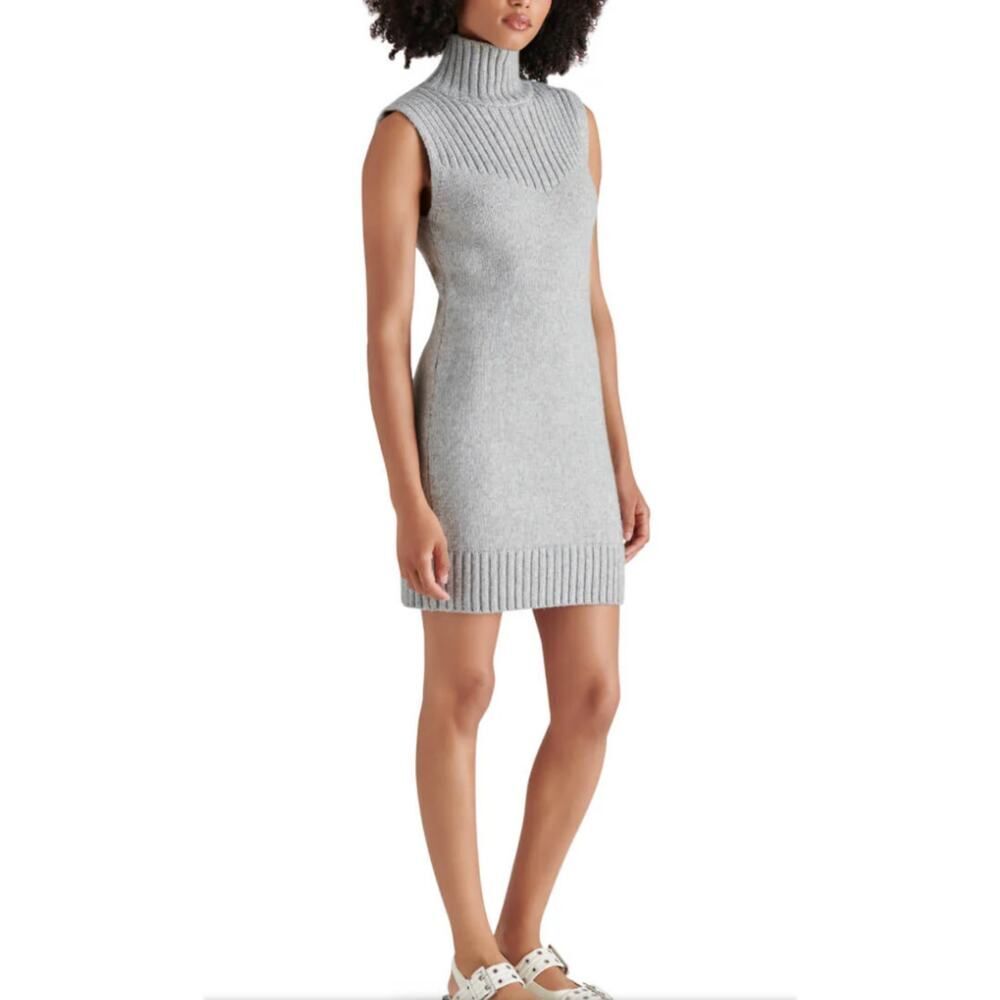 NWT Steve Madden Karissa Turtleneck Sleeveless Mockneck Sweater Dress Gray Sz M